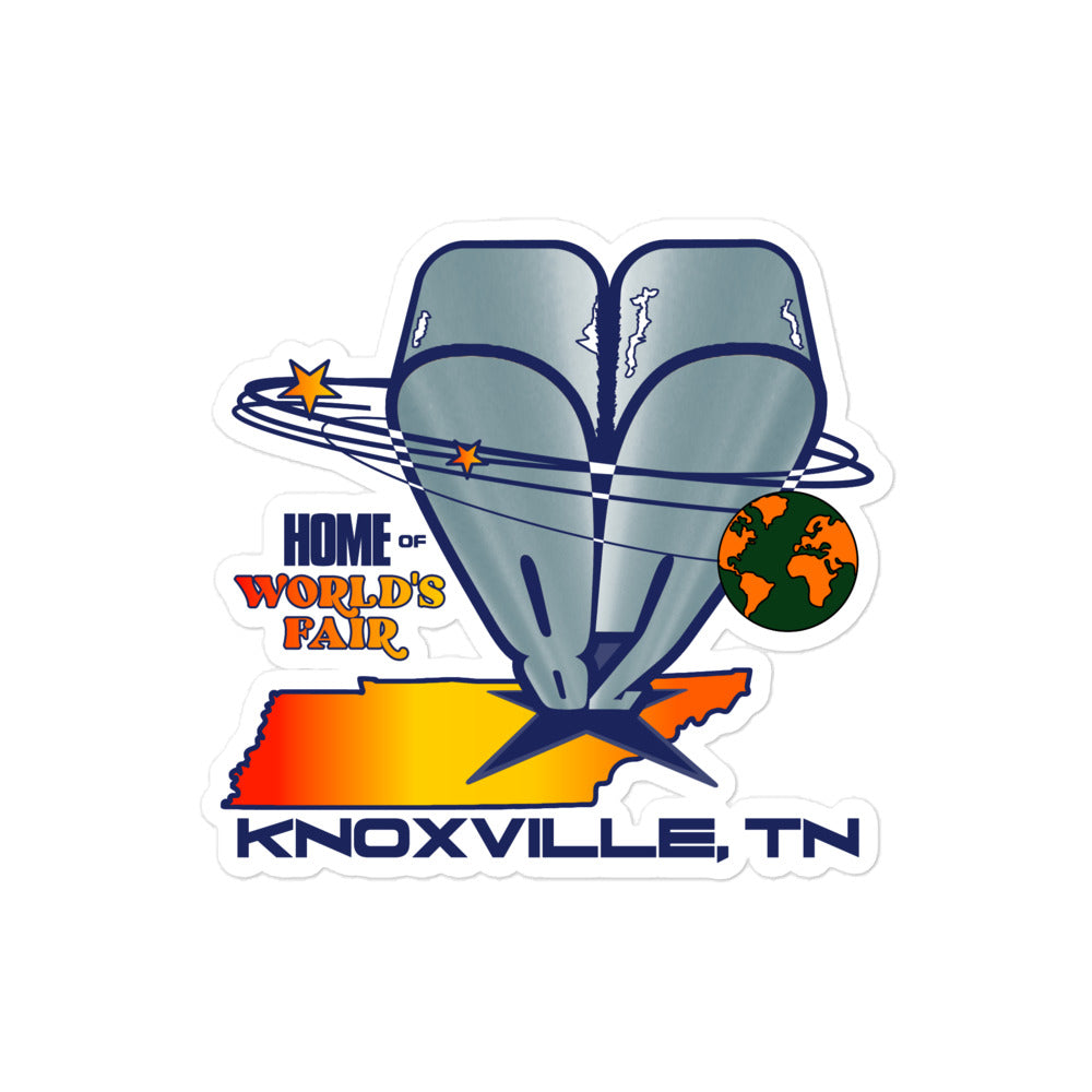 retro 82 worlds fair with orange yellow tennessee state outline with text knoxville tn sticker