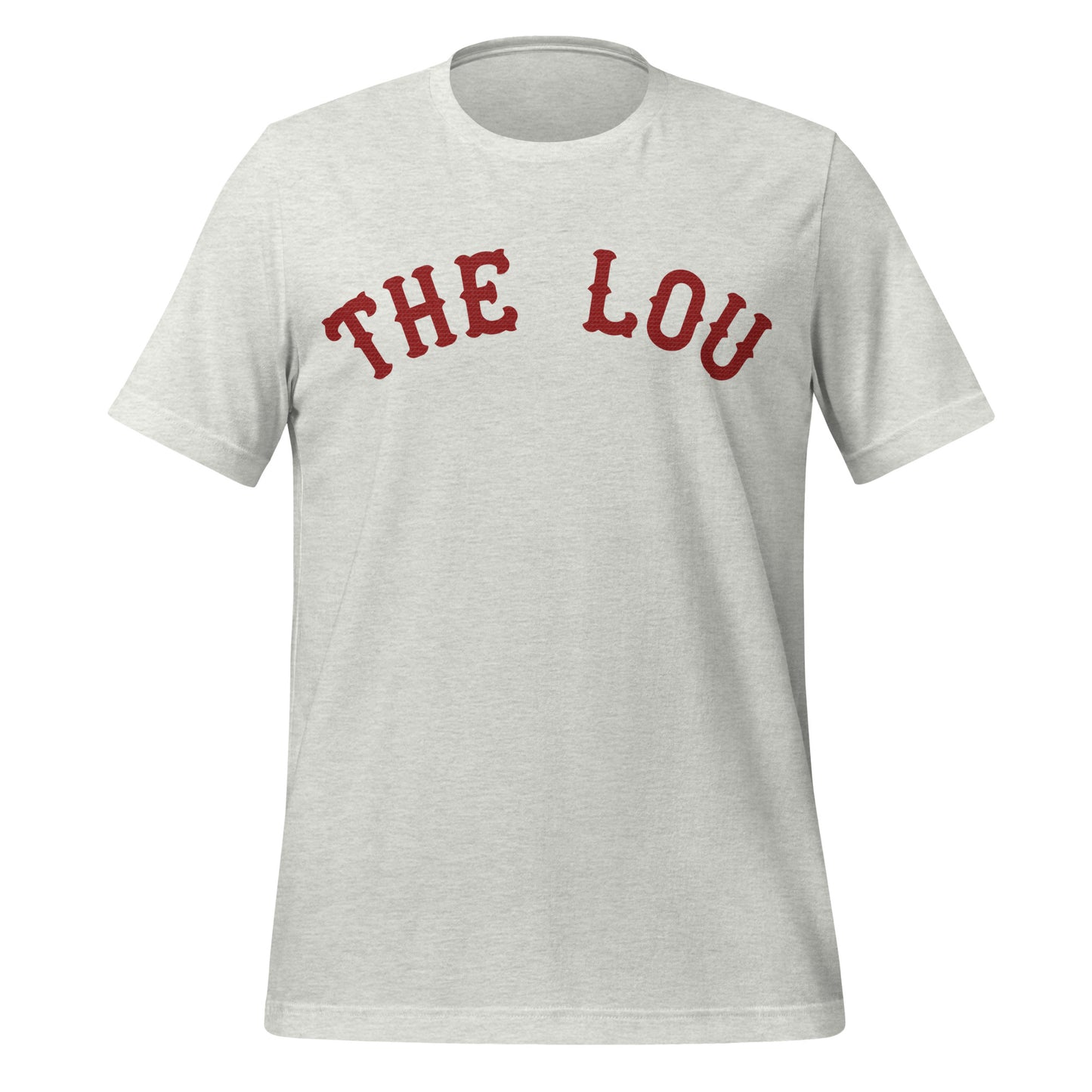 An ash gray retro "The Lou" t-shirt. In reference to St. Louis, Missouri and the Cardinals.