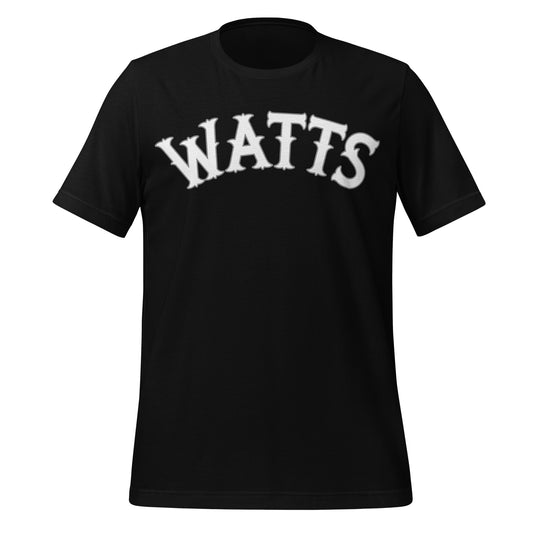 A retro unisex t-shirt with short sleeves and the text "Watts".
