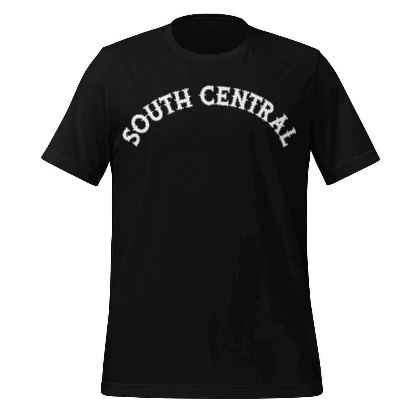 A black retro short sleeved unisex t-shirt that says South Central in capitalized text.