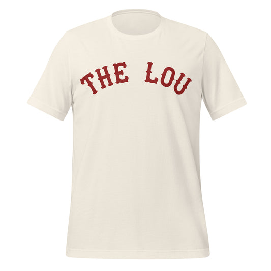 A vintage white retro t-shirt for tourists that says The Lou, referring to the St. Louis Cardinals MLB baseball team.