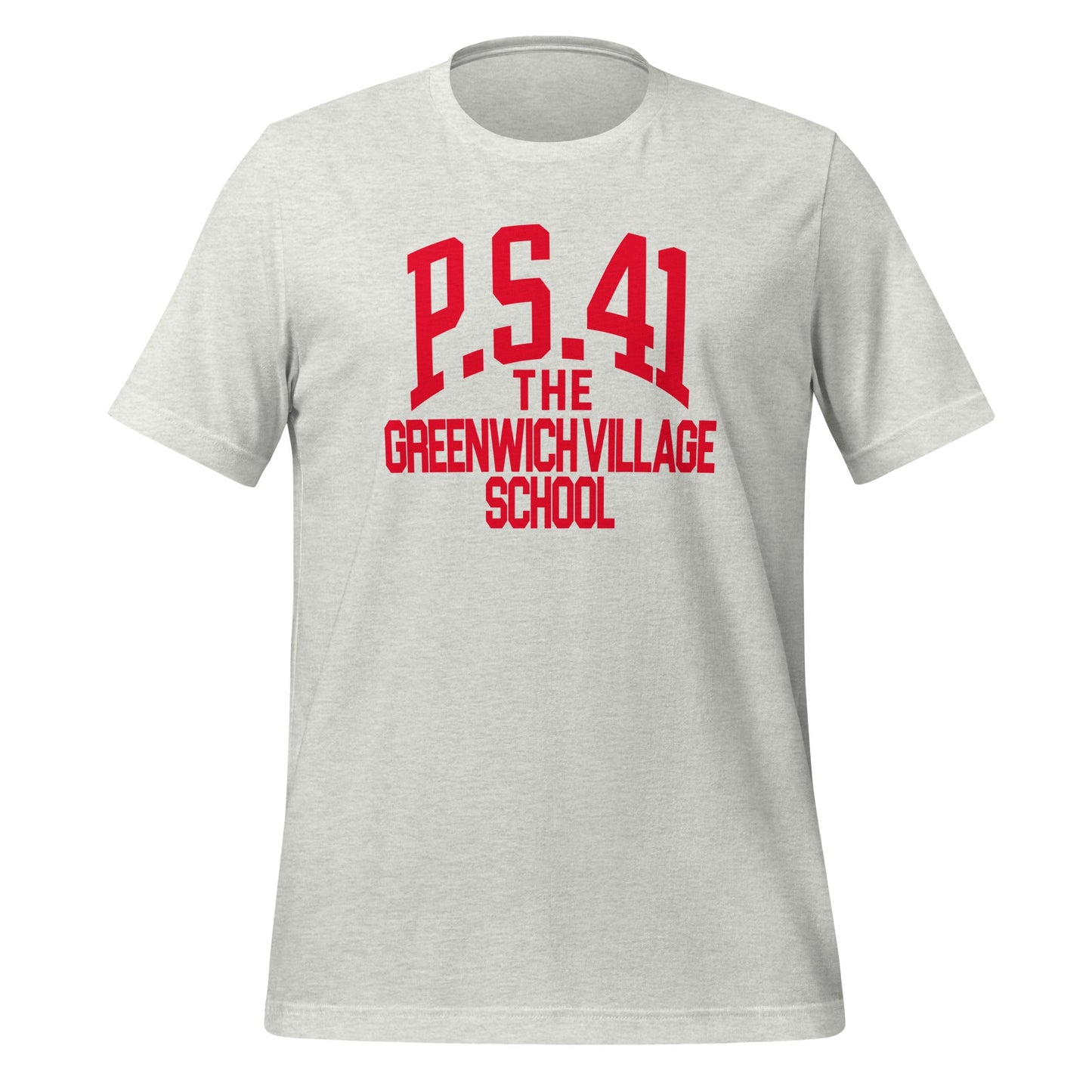 A PS 41 retro ash gray t-shirt that says "The Greenwich Village School". A public school in Manhattan, NYC. The t-shirt was worn by Adam "Ad-Rock" Horovitz from the Beastie Boys. 